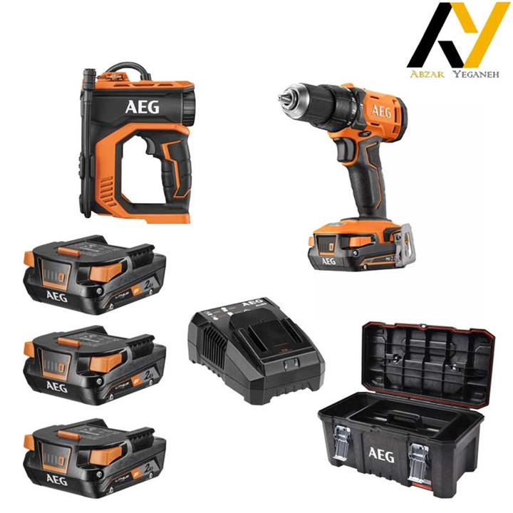 کیت دریل چکشی و کمپرسور باد شارژی AEG نوع BK18C+BSB18G4